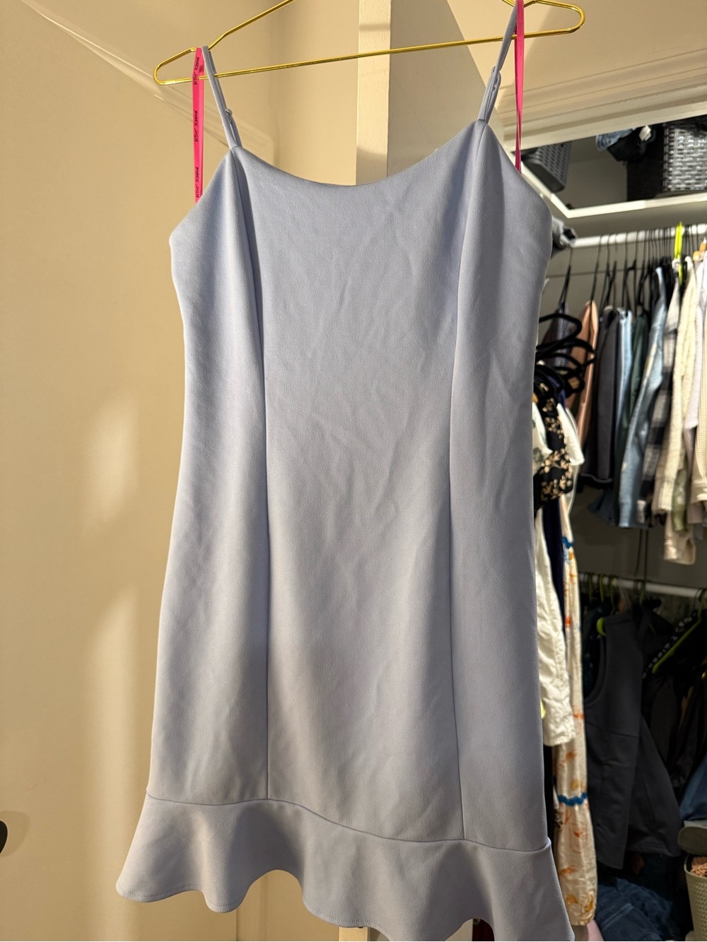 Betsey Johnson Light Blue Mini Slip Dress with Flounce Hem